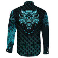 Viking Long Sleeve Button Shirt Fenrir Viking Cyan 3D RLT12 - Wonder Print Shop