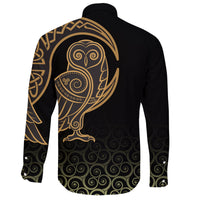 Viking Long Sleeve Button Shirt Owl Celtic On Triskele Background RLT12 - Wonder Print Shop