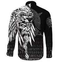 Viking Long Sleeve Button Shirt Odin Raven and Fenrir On Hand RLT12 - Wonder Print Shop