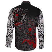 Viking Long Sleeve Button Shirt Odin Raven Rune Futhark Blood RLT12 - Wonder Print Shop