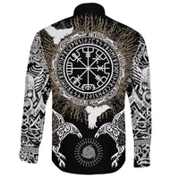 Viking Long Sleeve Button Shirt Raven, Valknut and Vegvisir RLT12 - Wonder Print Shop