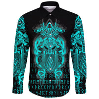 Viking Tyr Tattoo Cyan Long Sleeve Button Shirt RLT12 - Wonder Print Shop