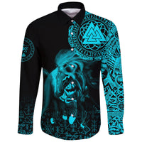 Viking Long Sleeve Button Shirt Sleipnir Odin Cyan RLT12 - Wonder Print Shop