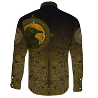 Viking Long Sleeve Button Shirt, Ethnic Odin Raven Gold RLT12 - Wonder Print Shop