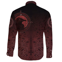 Viking Long Sleeve Button Shirt, Ethnic Odin Raven Red RLT12 - Wonder Print Shop
