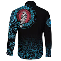 Viking Long Sleeve Button Shirt Raven Celtic Cyan Tattoo RLT12 - Wonder Print Shop