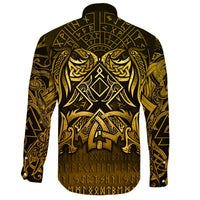 Viking Long Sleeve Button Shirt Othala and Raven Golden RLT12 - Wonder Print Shop
