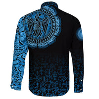 Viking Long Sleeve Button Shirt Raven Celtic Cyan RLT12 - Wonder Print Shop