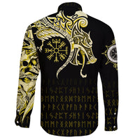 Viking Long Sleeve Button Shirt, Fenrir Raven and Vegvisir Tattoo Yellow RLT12 - Wonder Print Shop