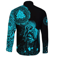Viking Long Sleeve Button Shirt Sleipnir Odin Cyan RLT12 - Wonder Print Shop
