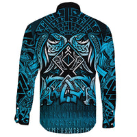 Viking Long Sleeve Button Shirt Othala and Raven Blue RLT12 - Wonder Print Shop