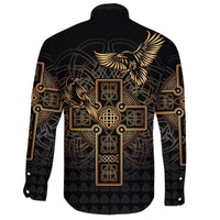 Viking Long Sleeve Button Shirt Odin's Celtic Raven Tattoo RLT12 - Wonder Print Shop