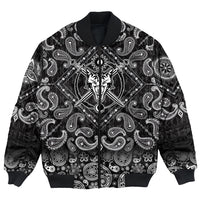 Viking Bomber Jacket Head Of Fierce Wolf Against The Background Of Swords with Bandana Paisley Style RLT12 - Wonder Print Shop