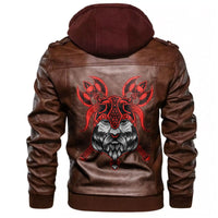 Viking Head On Black Leather Jacket RLT12 - Wonder Print Shop