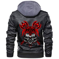 Viking Head On Black Leather Jacket RLT12 - Wonder Print Shop