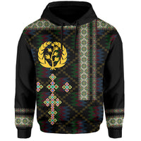 Eritrea Tilet Pattern Hoodie Eritrean Cross Black - Wonder Print Shop