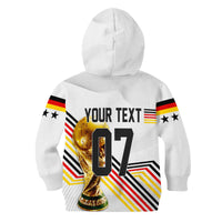 Kids white hoodie back print with trophy, Germany stripes, and 'YOUR TEXT' 17