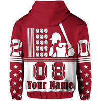 Custom Fathers Day Hoodie America Dad and Son Baseball Player Red No.2 - Wonder Print Shop
