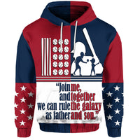 Custom Fathers Day Hoodie America Dad and Son Baseball Player Mixed Blue and Red - Wonder Print Shop