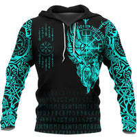 Viking Hoodie Viking Compass Vegvisir Tattoo Cyan Version Hoodie RLT12 - Wonder Print Shop