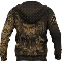 Viking Hoodie Viking Odin Raven Tattoo Style Gold Version Hoodie RLT12 - Wonder Print Shop
