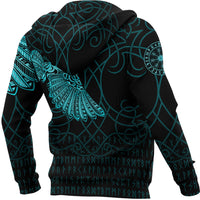 Custom Viking Hoodie Odins Celtic Ravens Cyan Version Tattoo Hoodie RLT12 - Wonder Print Shop