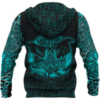 Viking Hoodie Raven Mjolnir Yggdrasil Cyan RLT12 - Wonder Print Shop