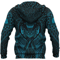 Viking Hoodie Raven Valknut Cyan RLT12 - Wonder Print Shop