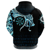 Viking Zip Hoodie, Fenrir Raven and Vegvisir Tattoo Cyan RLT12 - Wonder Print Shop