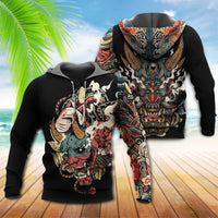 Japan Culture Oni Mask Tattoo Colorful Hoodie - Wonder Print Shop