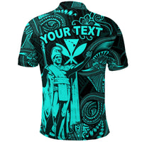 Custom Hawaii Polo Shirt King Kamehameha with Polynesian Patterns Unique Style Turquoise LT8 - Wonder Print Shop