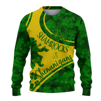 Saint Patrick Day Knitted Sweatshirt Shamrocks And Shenanigans - Gold Style - Wonder Print Shop