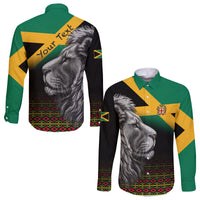(Custom Personalised) Jamaica Lion Hawaii Long Sleeve Button Shirt Jamaican Pattern Version Black LT13 - Wonder Print Shop
