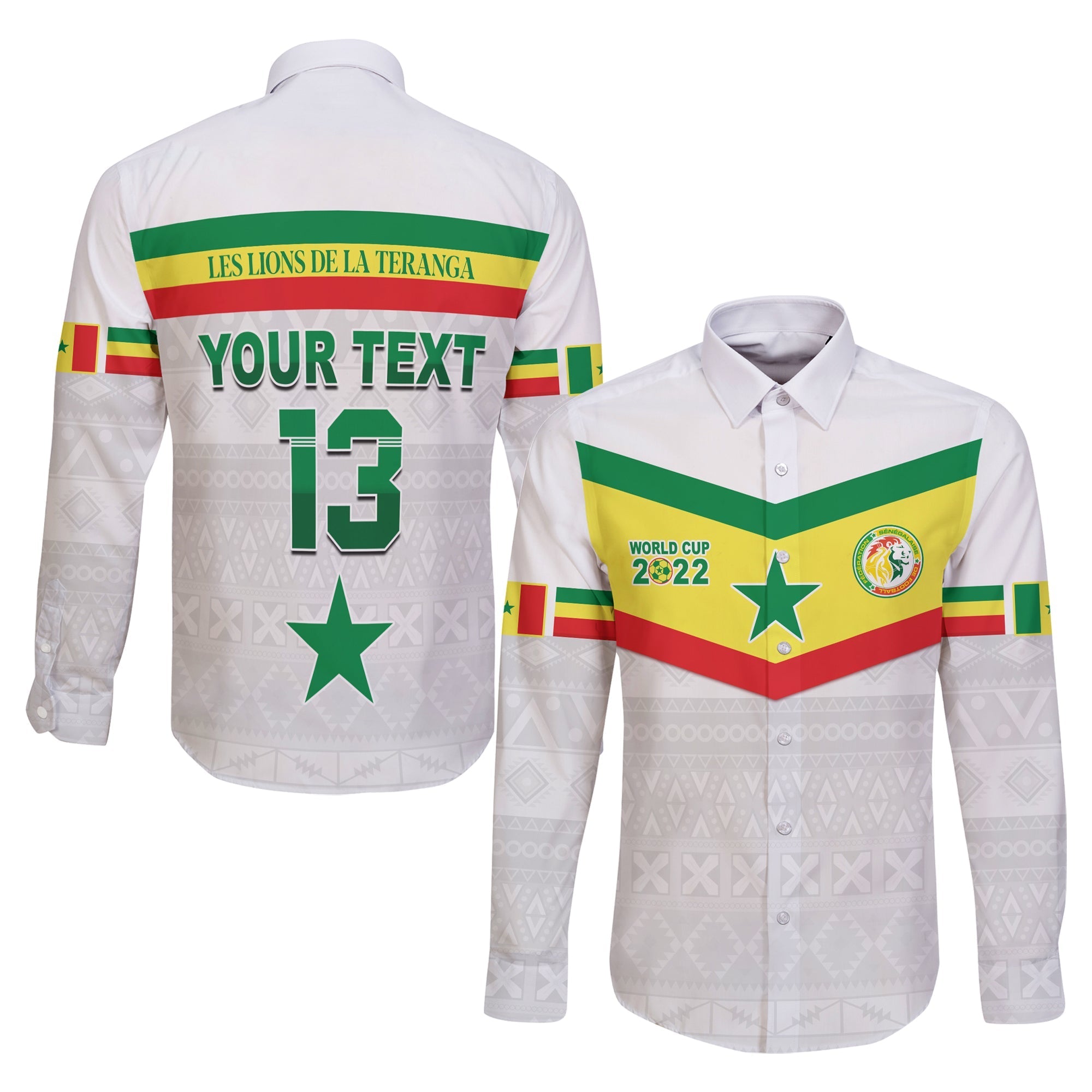 custom-text-and-number-senegal-football-2022-long-sleeve-button-shirt-champion-teranga-lions-mix-african-pattern