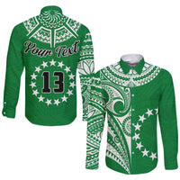 (Custom Text and Number) Cook Islands Tatau Long Sleeve Button Shirt Symbolize Passion Stars Version Green LT13 - Wonder Print Shop