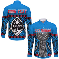 (Custom Personalised) Guam Chamorro Long Sleeve Button Shirt Latte Stone Blue Polynesian Haligi LT13 - Wonder Print Shop