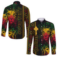 (Custom Personalised) Ethiopia Lion Reggae Hawaii Long Sleeve Button Shirt Ethiopian Cross LT13 - Wonder Print Shop