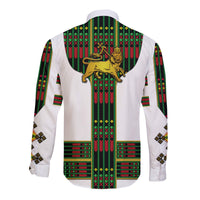 Ethiopia Hawaii Long Sleeve Button Shirt Ethiopian Lion Of Judah Tibeb Vibes - Flag Style LT8 - Wonder Print Shop