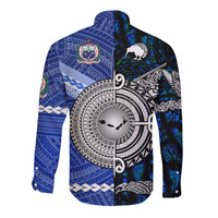 Samoa and New Zealand Hawaii Long Sleeve Button Shirt Together Blue LT8 - Wonder Print Shop