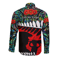 New Zealand Maori ANZAC Hawaii Long Sleeve Button Shirt Remembrance Soldier Paua Shell LT8 - Wonder Print Shop