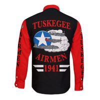 (Custom Personalised) Tuskegee Airmen Hawaii Long Sleeve Button Shirt The Red Tails Simple Style - Black Red LT8 - Wonder Print Shop