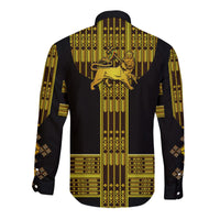 Ethiopia Hawaii Long Sleeve Button Shirt Ethiopian Lion Of Judah Tibeb Vibes - Black LT8 - Wonder Print Shop