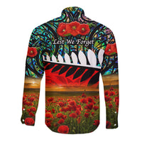 New Zealand Maori ANZAC Hawaii Long Sleeve Button Shirt Poppy Vibes Paua Shell LT8 - Wonder Print Shop