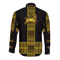 Ethiopia Hawaii Long Sleeve Button Shirt Ethiopian Lion Of Judah Simple Tibeb Style - Black LT8 - Wonder Print Shop