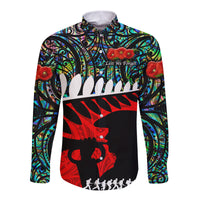 New Zealand Maori ANZAC Hawaii Long Sleeve Button Shirt Remembrance Soldier Paua Shell LT8 - Wonder Print Shop