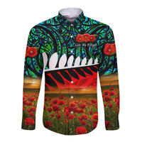 New Zealand Maori ANZAC Hawaii Long Sleeve Button Shirt Poppy Vibes Turquoise LT8 - Wonder Print Shop