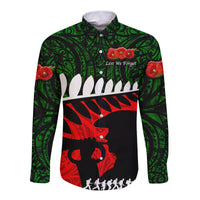 New Zealand Maori ANZAC Hawaii Long Sleeve Button Shirt Remembrance Soldier Green LT8 - Wonder Print Shop