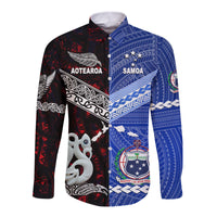 Samoa and New Zealand Hawaii Long Sleeve Button Shirt Together Red LT8 - Wonder Print Shop