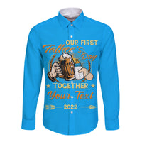 (Custom) Father Day Hawaii Long Sleeve Button Shirt Our First Father Day Simple Style - Blue LT8 - Wonder Print Shop