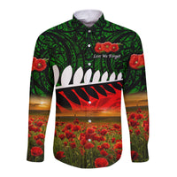 New Zealand Maori ANZAC Hawaii Long Sleeve Button Shirt Poppy Vibes Green LT8 - Wonder Print Shop